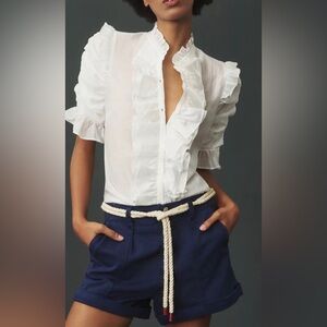 Anthropologie Sunday in Brooklyn Short-Sleeve Ruffle-Front Buttondown Like New